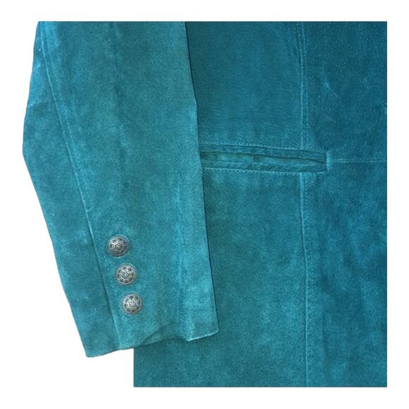 American Vintage Retro Green Suede Leather Car coat 3 Button closing size medium - Picture 7 of 13